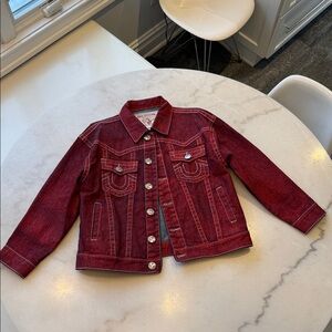NWOT True Religion Red burgundy DOUBLE STITCHED Jean Jacket